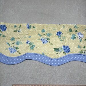 Waverly Floral Hydrangea Polka Dot Scalloped Valance Yellow Blue Cotton 76x17